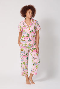 A lady wearing Spa Day Short Sleeve Classic Stretch Jersey Cropped Pj Set