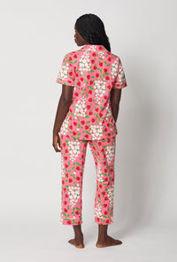 A lady wearing Spring Berry Short Sleeve Classic Stretch Jersey Cropped Pj Set