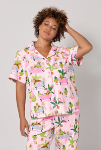 A lady wearing plus Spa Day Short Sleeve Classic Stretch Jersey Cropped Pj Set