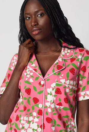 A lady wearing Spring Berry Short Sleeve Classic Shorty Stretch Jersey Pj Set