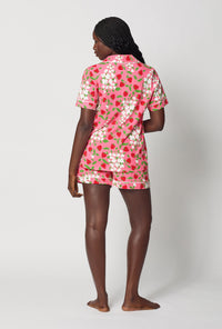 A lady wearing Spring Berry Short Sleeve Classic Shorty Stretch Jersey Pj Set
