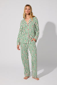 A lady wearing Martini O'Clock Long Sleeve Classic Stretch Jersey PJ Set