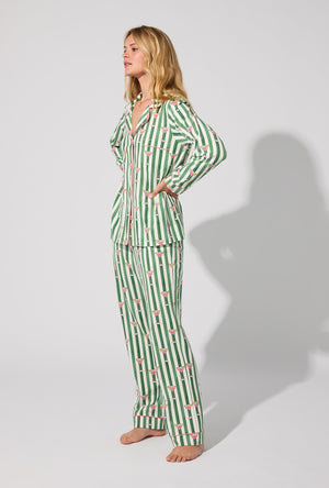 A lady wearing Martini O'Clock Long Sleeve Classic Stretch Jersey PJ Set