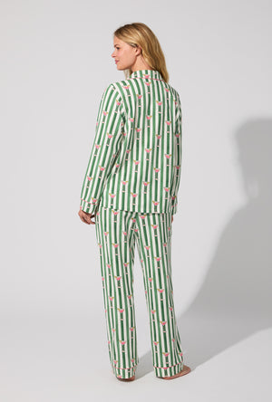 A lady wearing Martini O'Clock Long Sleeve Classic Stretch Jersey PJ Set