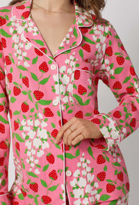 A lady wearing Spring Berry Long Sleeve Classic Stretch Jersey Pj Set