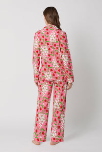 A lady wearing Spring Berry Long Sleeve Classic Stretch Jersey Pj Set