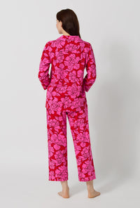 A lady wearing Isabella Flora 3/4 Sleeve Classic Stretch Jersey Cropped Pj Set back view