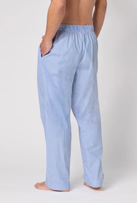 A Man Wearing French Stripe Men's Woven Supersoft Cotton Poplin Pj Pant in a back view pose