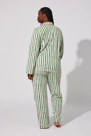 A lady wearing Martini O'Clock Long Sleeve Classic Stretch Jersey PJ Set