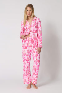 A Lady Wearing Cake Shop Long Sleeve Classic Stretch Jersey Pj Set in a front faced pose