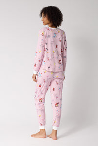 J'adore Paris Long Sleeve Pullover Crew And Jogger Stretch Jersey Pj Set