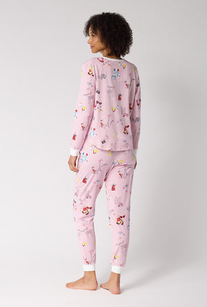 J'adore Paris Long Sleeve Pullover Crew And Jogger Stretch Jersey Pj Set
