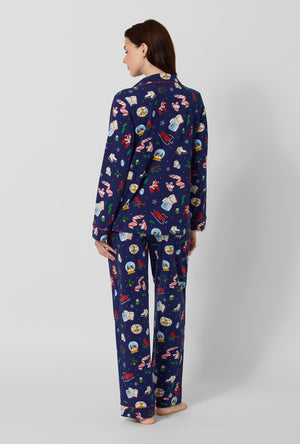 A lady wearing Nordic Nights Long Sleeve Classic Stretch Jersey Pj Set back view