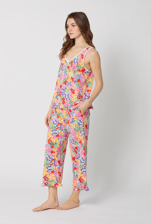A lady wearing Spring Fields Ruffle Tank Stretch Jersey Cropped Pj Set