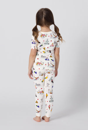 A girl wearing White Short Sleeve Stretch Jersey Kids Pj Set back view