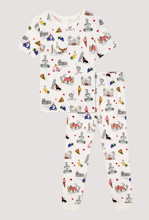 A White Short Sleeve Stretch Jersey Kids Pj Set product only view