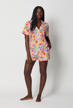 A lady wearing Spring Fields Short Sleeve Classic Shorty Stretch Jersey Pj Set