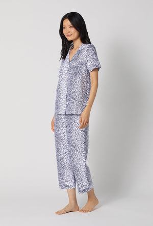 A lady wearing Sea Kitten Short Sleeve Classic Stretch Jersey Cropped Pj Set looking side