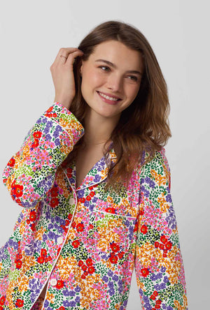 A lady wearing Spring Fields Long Sleeve Classic Stretch Jersey Pj Set