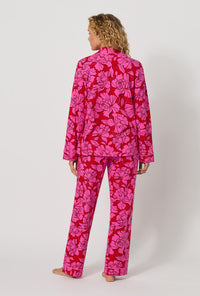 A lady wearing Isabella Flora Long Sleeve Classic Stretch Jersey Pj Set back view