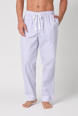 A man wearing Blue 3D Stripe Men's Woven Cotton Sateen PJ Pant