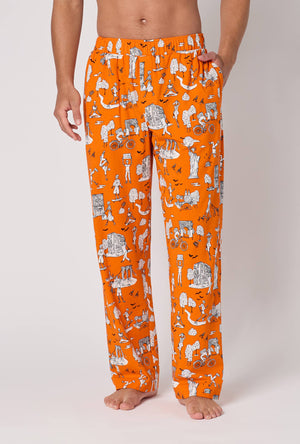 A Man Wearing Orange Spooky In The City Men's Stretch Jersey Pj Pant