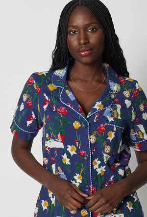 A lady wearing Alice's Adventures Short Sleeve Classic Shorty Stretch Jersey Pj Set