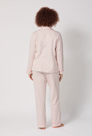 A lady wearing Blossom Geo Long Sleeve Classic Stretch Jersey Pj Set