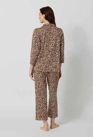 A lady wearing Wild At Heart 3/4 Sleeve Classic Stretch Jersey Cropped Pj Set back view