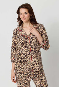 A lady wearing Wild At Heart 3/4 Sleeve Classic Stretch Jersey Cropped Pj Set closer look
