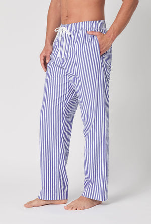 Navy 3D Stripe Men's Woven Cotton Sateen PJ Pant
