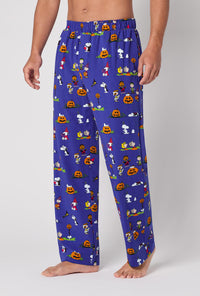 A Man Wearing Spooky Season Snoopy Men's Stretch Jersey Pj Pant in a front look side angled pose