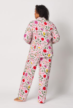 A lady wearing plus size Sunlit Floral Long Sleeve Classic Stretch Jersey Pj Set