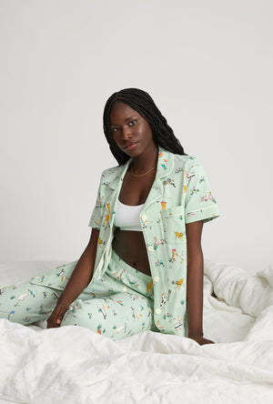 A lady wearing Lawn Games Short Sleeve Classic Stretch Jersey Cropped Pj Set