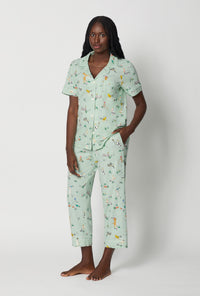 A lady wearing Lawn Games Short Sleeve Classic Stretch Jersey Cropped Pj Set
