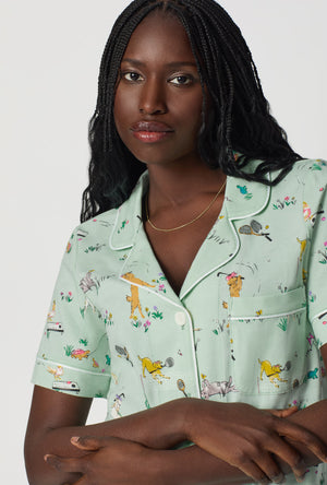 A lady wearing Lawn Games Short Sleeve Classic Stretch Jersey Cropped Pj Set