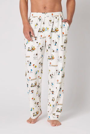 A Man Wearing Snoopy's Game Day Men's Stretch Jersey Pj Pant