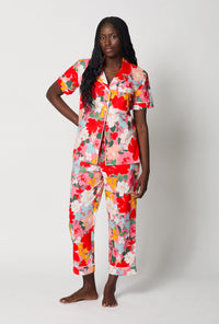 Cassandra Short Sleeve Classic Woven Cotton Poplin Cropped Pj Set