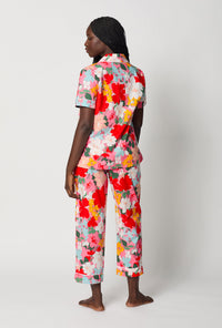 A lady wearing Cassandra Short Sleeve Classic Woven Cotton Poplin Cropped Pj Set