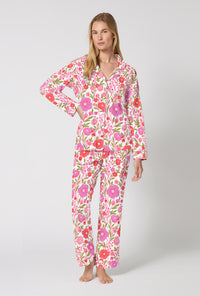 A Lady Wearing Josephine Long Sleeve Classic Stretch Jersey Pj Set