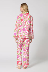 A Lady Wearing Josephine Long Sleeve Classic Stretch Jersey Pj Set in a back view pose