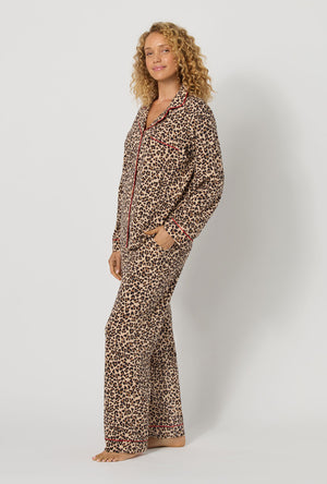 A lady wearing Wild At Heart Long Sleeve Classic Stretch Jersey Pj Set looking side