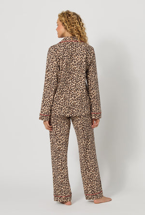 A lady wearing Wild At Heart Long Sleeve Classic Stretch Jersey Pj Set back view