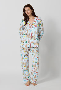 A lady wearing Gingerbread City Long Sleeve Classic Stretch Jersey Pj Set