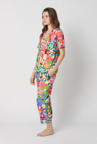 A lady wearing Picnic In The Park Short Sleeve Classic Stretch Jersey Cropped Pj Set