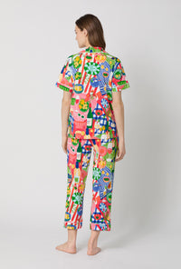 A lady wearing Picnic In The Park Short Sleeve Classic Stretch Jersey Cropped Pj Set