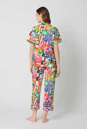 A lady wearing Picnic In The Park Short Sleeve Classic Stretch Jersey Cropped Pj Set