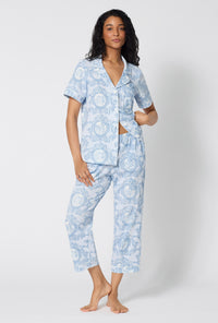A Lady Wearing Minuet Toile Short Sleeve Classic Stretch Jersey Cropped Pj Set