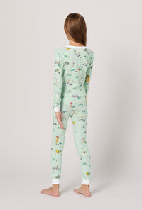 A girl wearing Lawn Games Long Sleeve Stretch Jersey Kids Pj Set