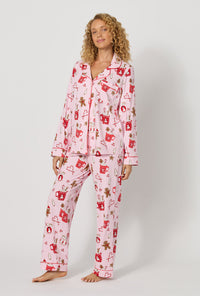 A lady wearing Candy And Cocoa Long Sleeve Classic Stretch Jersey Pj Set